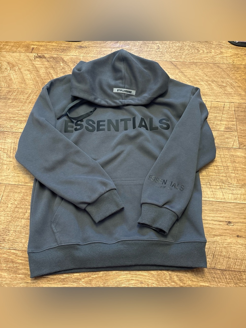 Essentials Fear of God Hoodie in Charcoal Gray with Reflective Black Logo